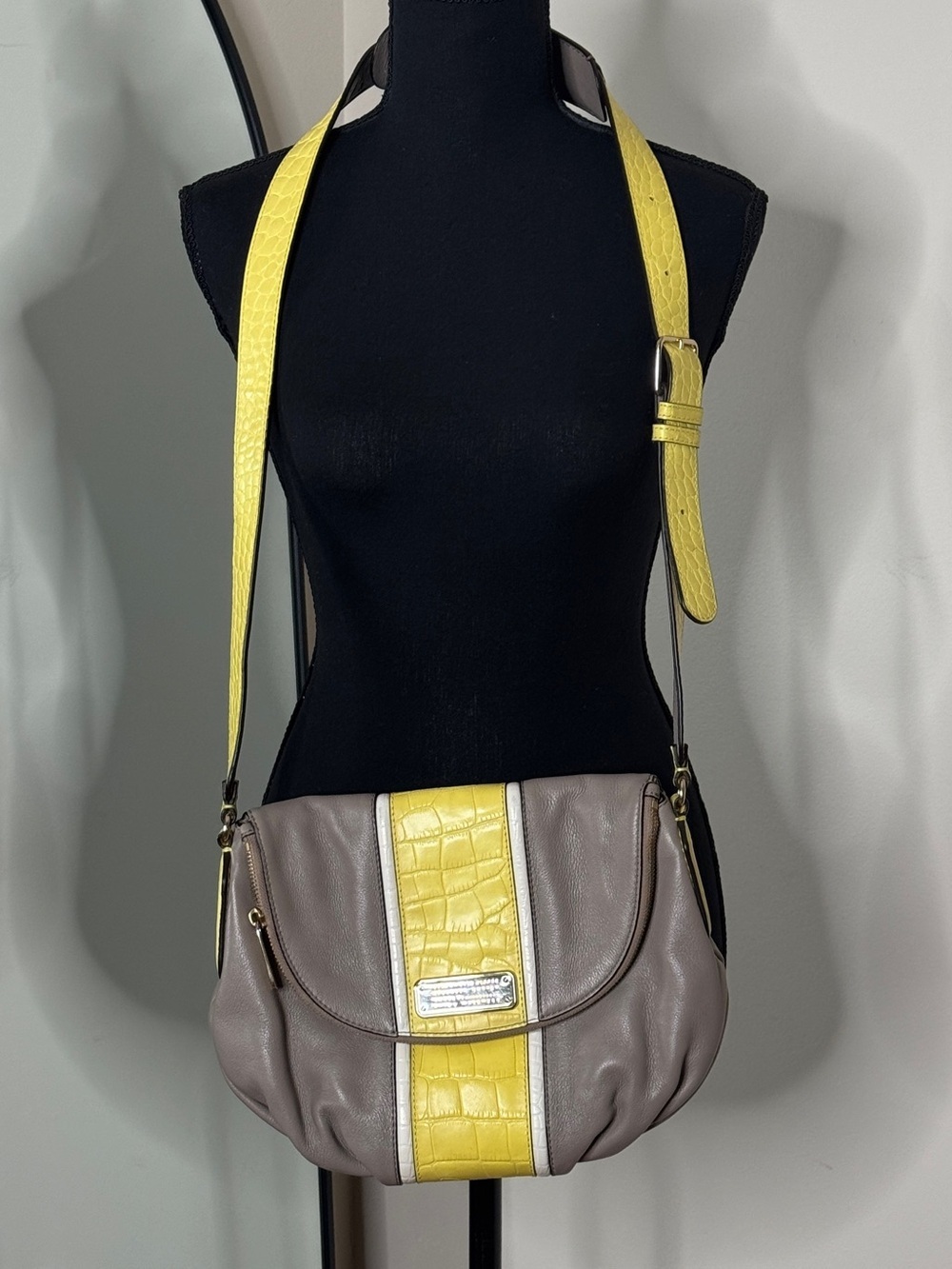 Marc by Marc Jacobs Croc Striped Natasha Crossbody Bag Yellow Beige